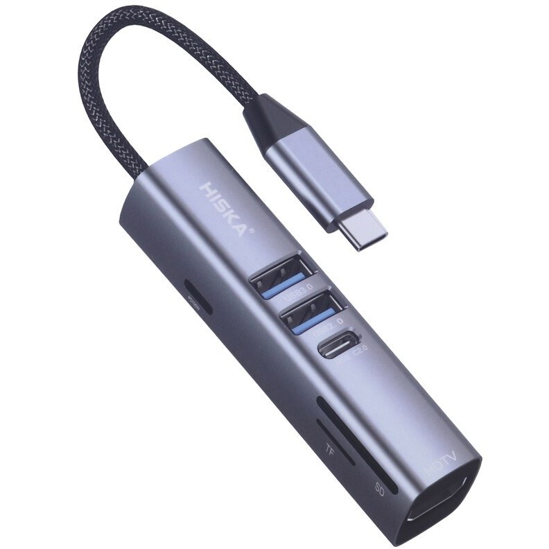 هاب ۷ پورت USB-C هیسکا مدل HR-53 - دارای خروجی HDMI و رم‌ریدر